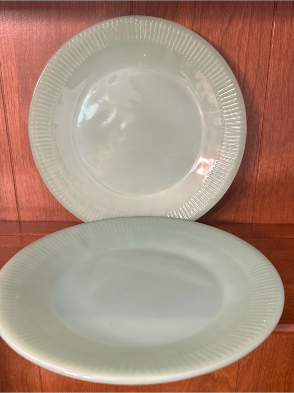 Set Of Two Vintage Fire King Jane Ray Jadeite dinner plates from the 1940s-1950s